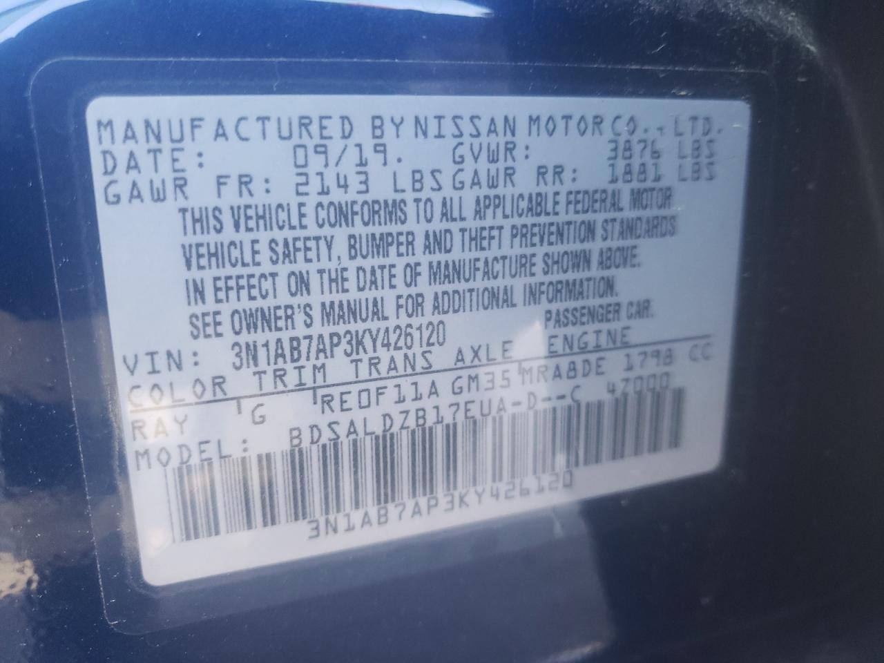 Photo 11 VIN: 3N1AB7AP3KY426120 - NISSAN SENTRA 