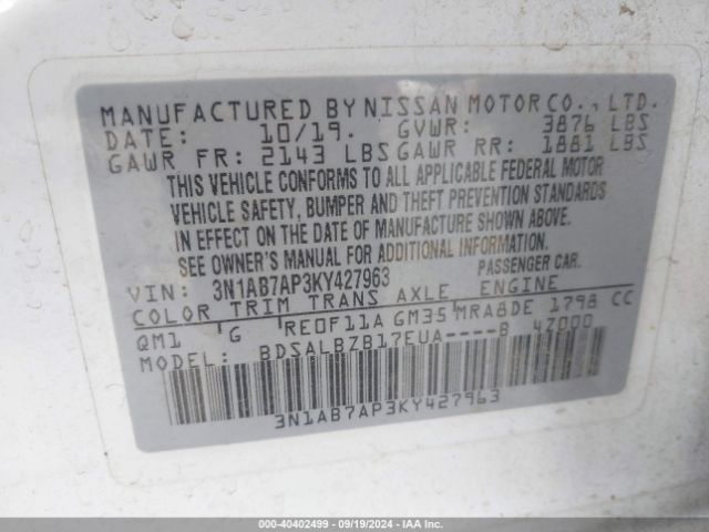 Photo 8 VIN: 3N1AB7AP3KY427963 - NISSAN SENTRA 