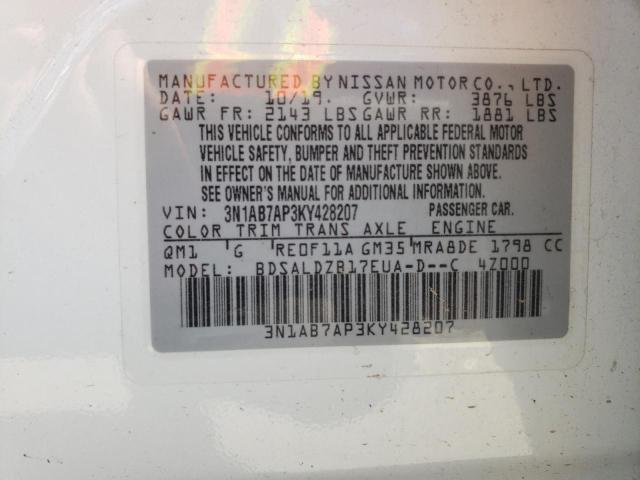 Photo 9 VIN: 3N1AB7AP3KY428207 - NISSAN SENTRA S 