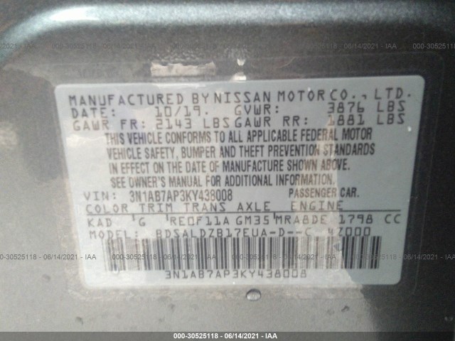 Photo 8 VIN: 3N1AB7AP3KY438008 - NISSAN SENTRA 