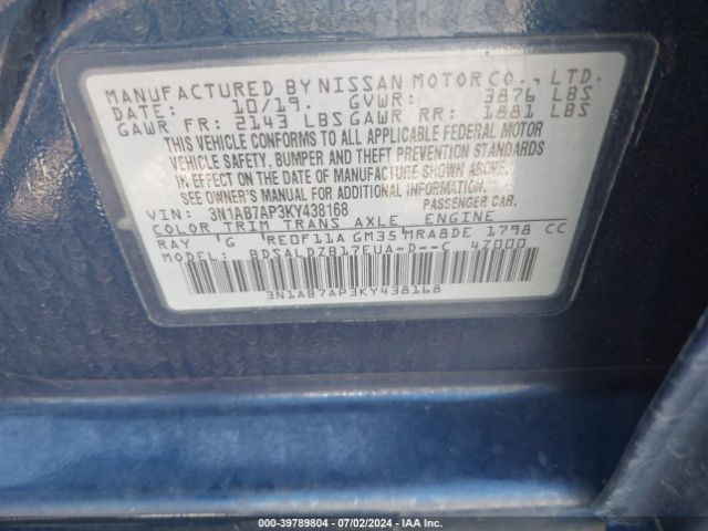 Photo 8 VIN: 3N1AB7AP3KY438168 - NISSAN SENTRA 