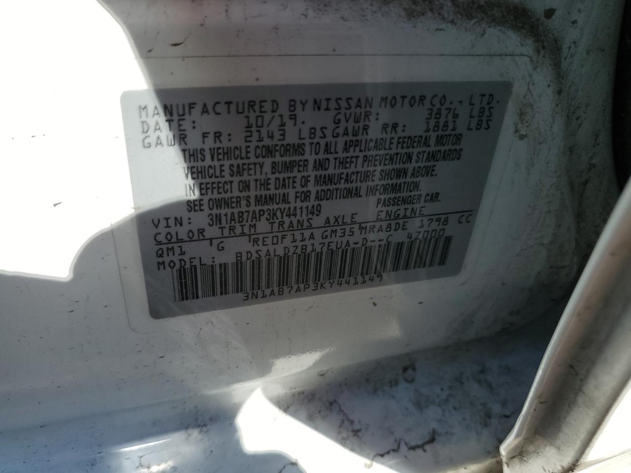 Photo 11 VIN: 3N1AB7AP3KY441149 - NISSAN SENTRA 