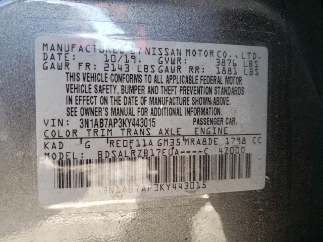 Photo 9 VIN: 3N1AB7AP3KY443015 - NISSAN SENTRA S 