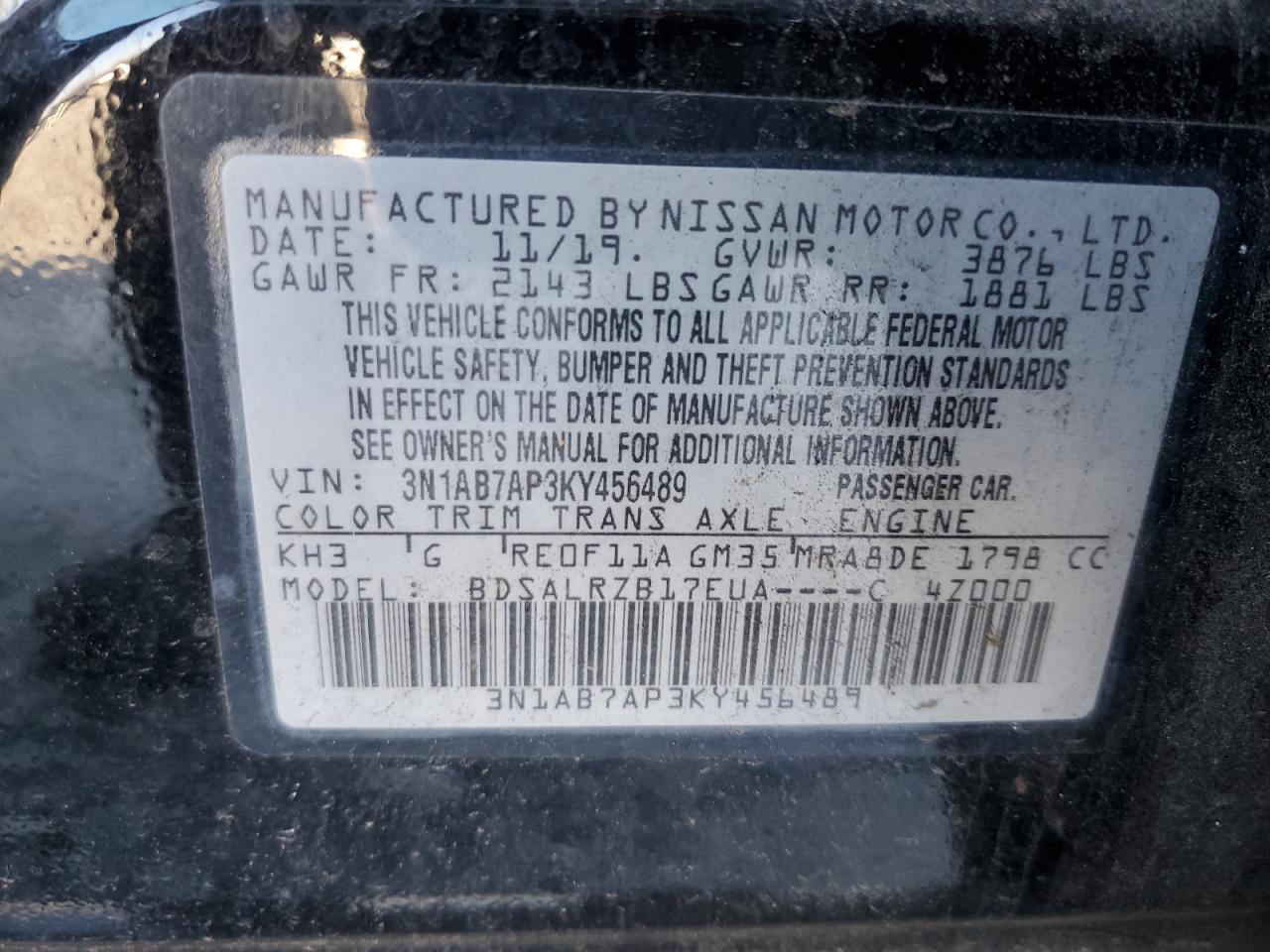 Photo 12 VIN: 3N1AB7AP3KY456489 - NISSAN SENTRA 