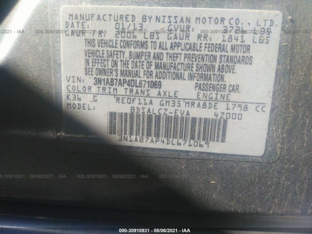 Photo 8 VIN: 3N1AB7AP4DL671069 - NISSAN SENTRA 