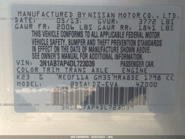 Photo 8 VIN: 3N1AB7AP4DL723039 - NISSAN SENTRA 