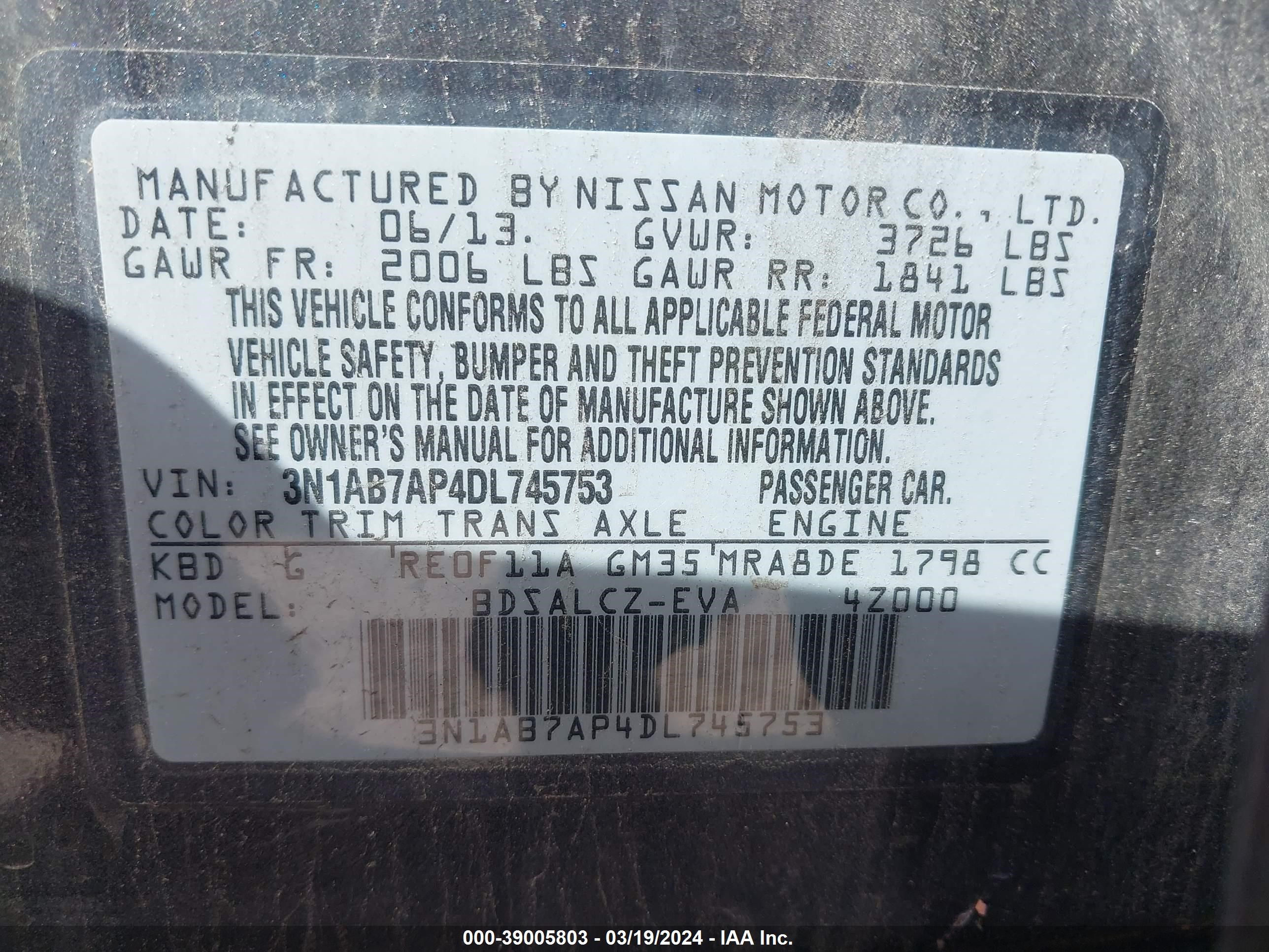 Photo 8 VIN: 3N1AB7AP4DL745753 - NISSAN SENTRA 