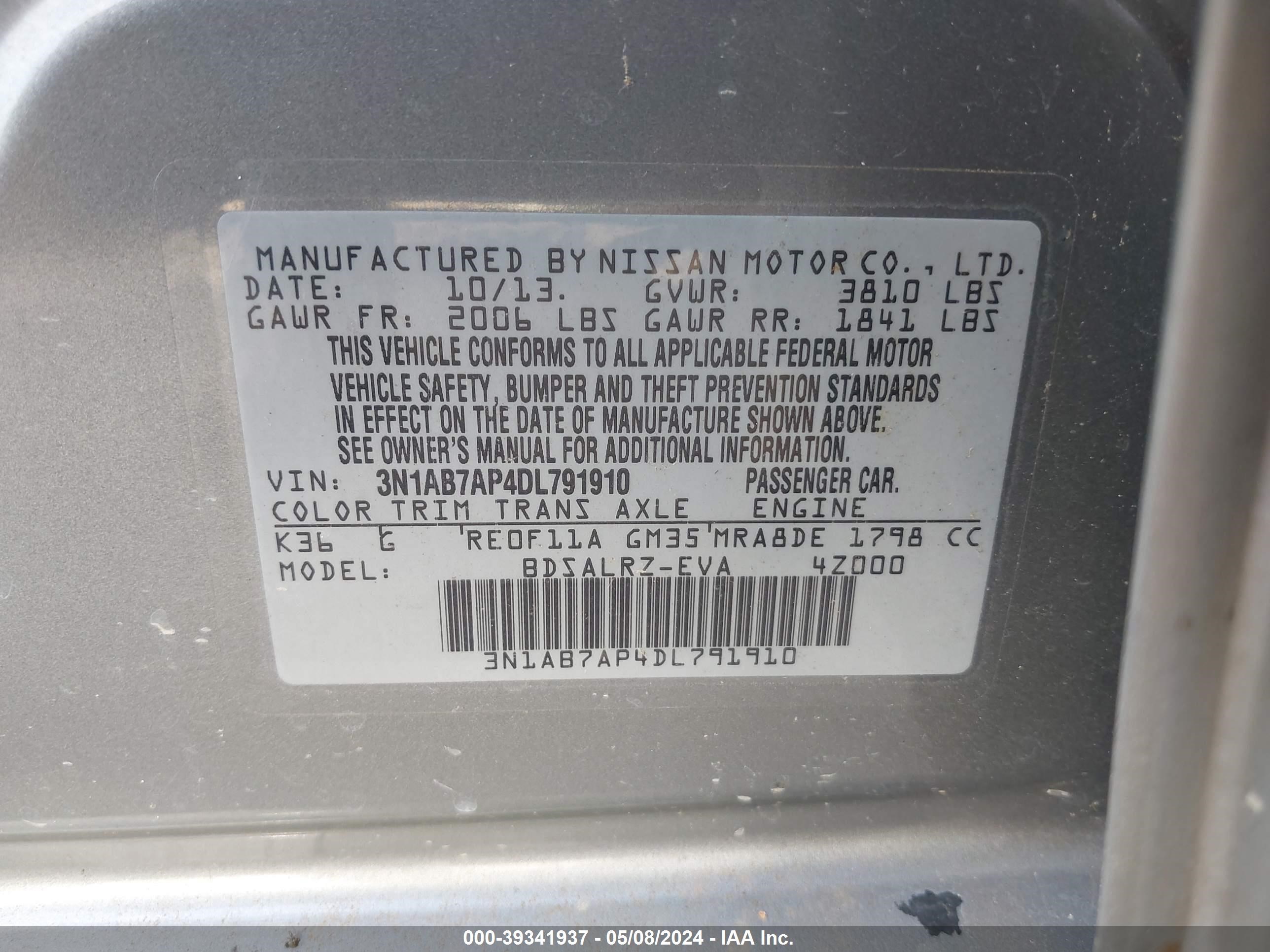 Photo 8 VIN: 3N1AB7AP4DL791910 - NISSAN SENTRA 