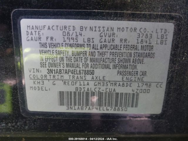 Photo 8 VIN: 3N1AB7AP4EL678850 - NISSAN SENTRA 