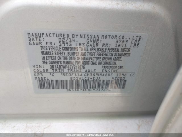 Photo 8 VIN: 3N1AB7AP4EY217876 - NISSAN SENTRA 