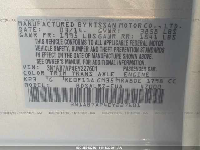 Photo 8 VIN: 3N1AB7AP4EY227601 - NISSAN SENTRA 