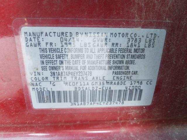 Photo 9 VIN: 3N1AB7AP4EY237478 - NISSAN SENTRA S 