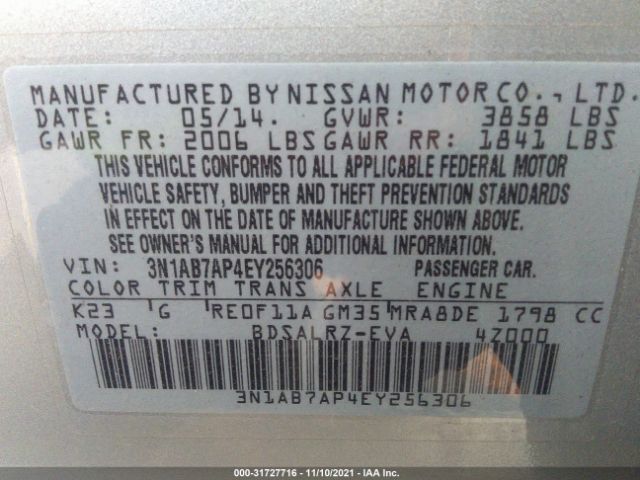 Photo 8 VIN: 3N1AB7AP4EY256306 - NISSAN SENTRA 