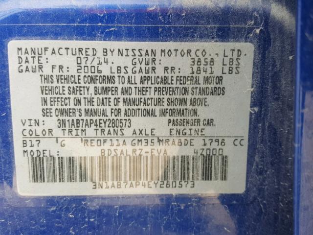 Photo 9 VIN: 3N1AB7AP4EY280573 - NISSAN SENTRA S 