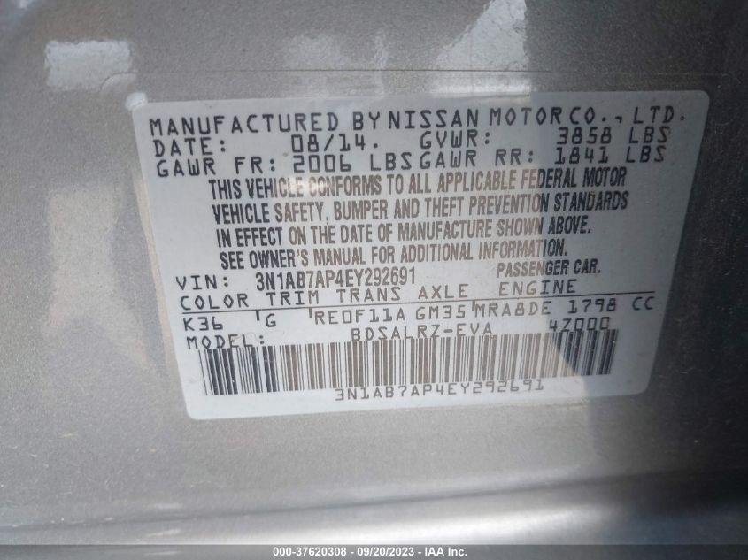 Photo 8 VIN: 3N1AB7AP4EY292691 - NISSAN SENTRA 