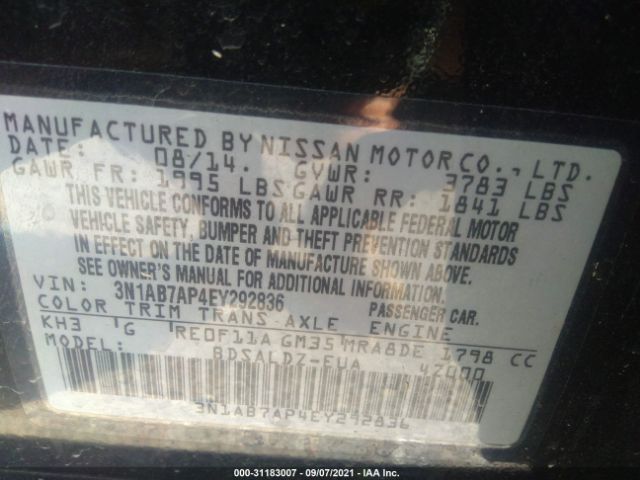 Photo 8 VIN: 3N1AB7AP4EY292836 - NISSAN SENTRA 