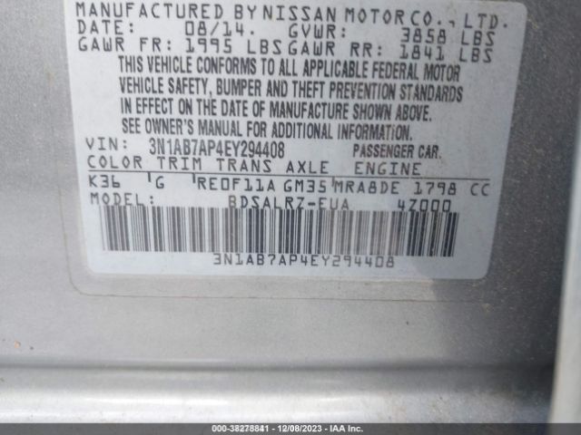 Photo 8 VIN: 3N1AB7AP4EY294408 - NISSAN SENTRA 