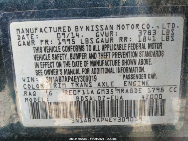 Photo 8 VIN: 3N1AB7AP4EY309019 - NISSAN SENTRA 