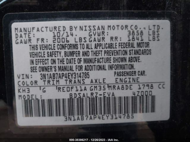 Photo 8 VIN: 3N1AB7AP4EY314785 - NISSAN SENTRA 