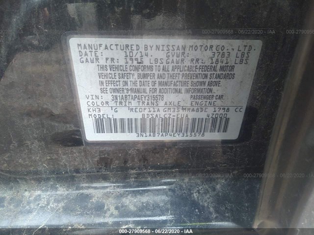 Photo 8 VIN: 3N1AB7AP4EY315578 - NISSAN SENTRA 