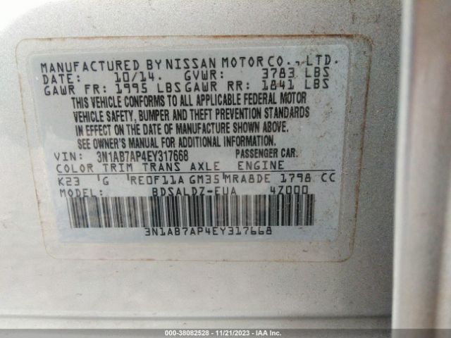 Photo 8 VIN: 3N1AB7AP4EY317668 - NISSAN SENTRA 