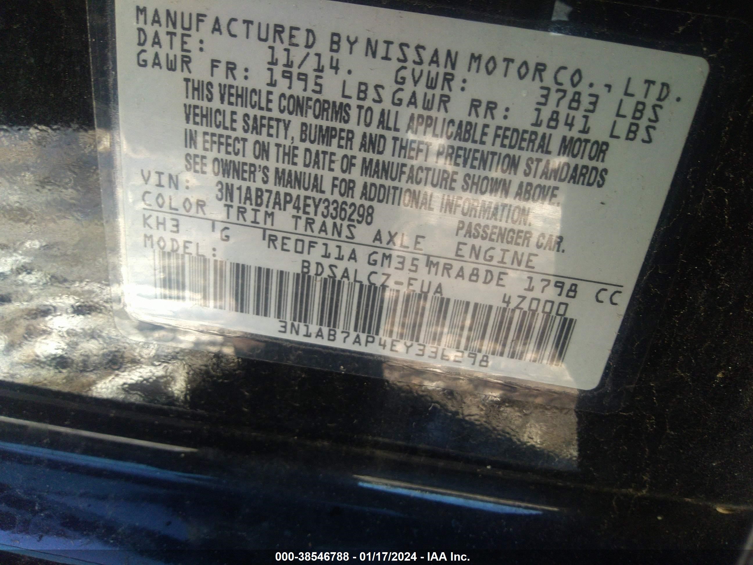 Photo 8 VIN: 3N1AB7AP4EY336298 - NISSAN SENTRA 