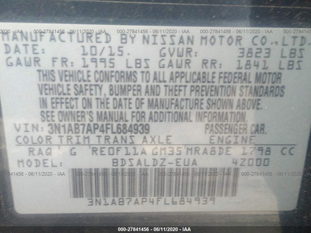 Photo 8 VIN: 3N1AB7AP4FL684939 - NISSAN SENTRA 