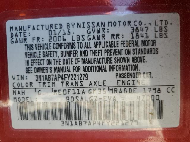 Photo 11 VIN: 3N1AB7AP4FY221279 - NISSAN SENTRA S 