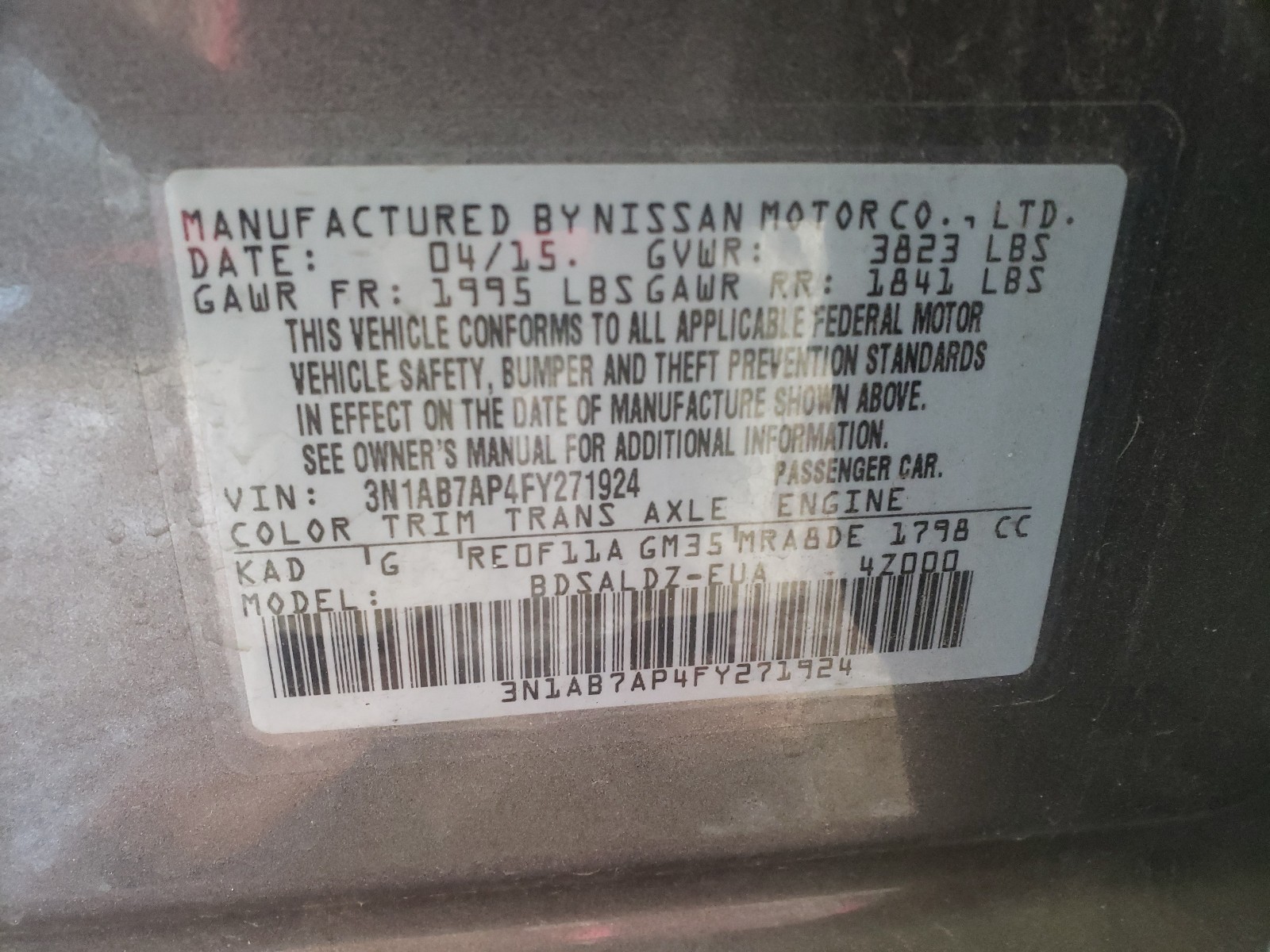 Photo 9 VIN: 3N1AB7AP4FY271924 - NISSAN SENTRA S 