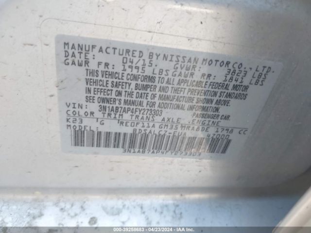 Photo 8 VIN: 3N1AB7AP4FY273303 - NISSAN SENTRA 