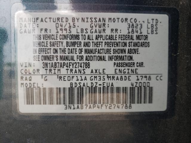 Photo 9 VIN: 3N1AB7AP4FY274788 - NISSAN SENTRA S 