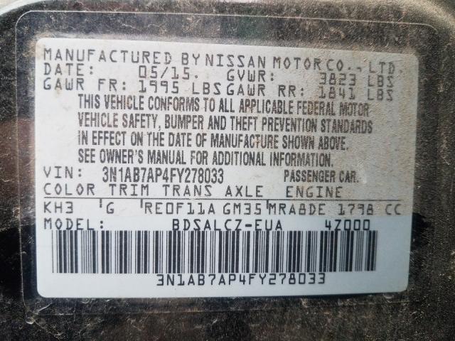 Photo 9 VIN: 3N1AB7AP4FY278033 - NISSAN SENTRA S 