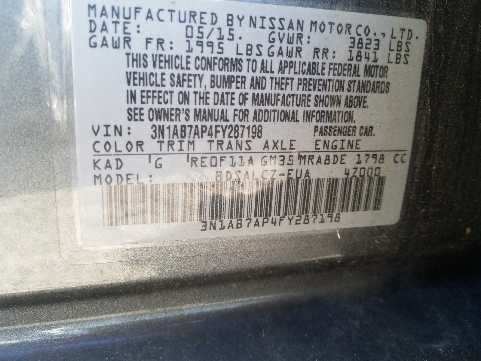 Photo 9 VIN: 3N1AB7AP4FY287198 - NISSAN SENTRA 