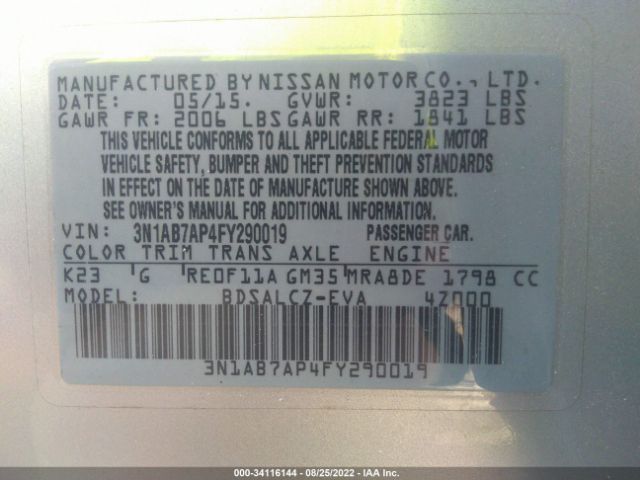 Photo 8 VIN: 3N1AB7AP4FY290019 - NISSAN SENTRA 