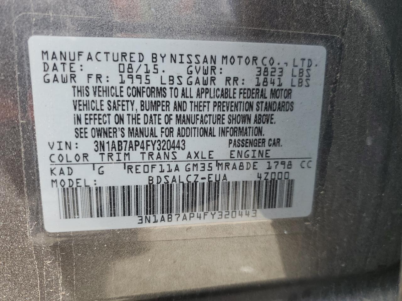 Photo 11 VIN: 3N1AB7AP4FY320443 - NISSAN SENTRA 