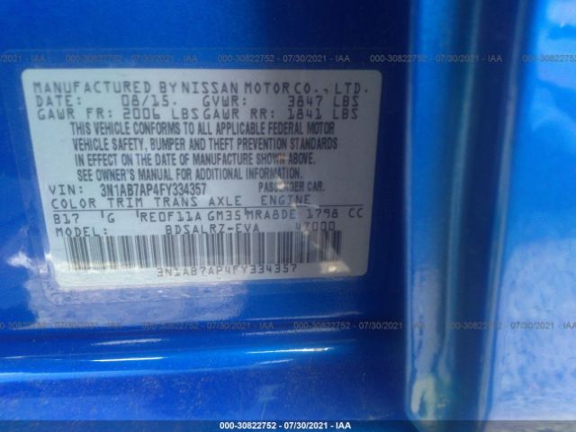 Photo 8 VIN: 3N1AB7AP4FY334357 - NISSAN SENTRA 