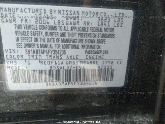 Photo 8 VIN: 3N1AB7AP4FY354236 - NISSAN SENTRA 