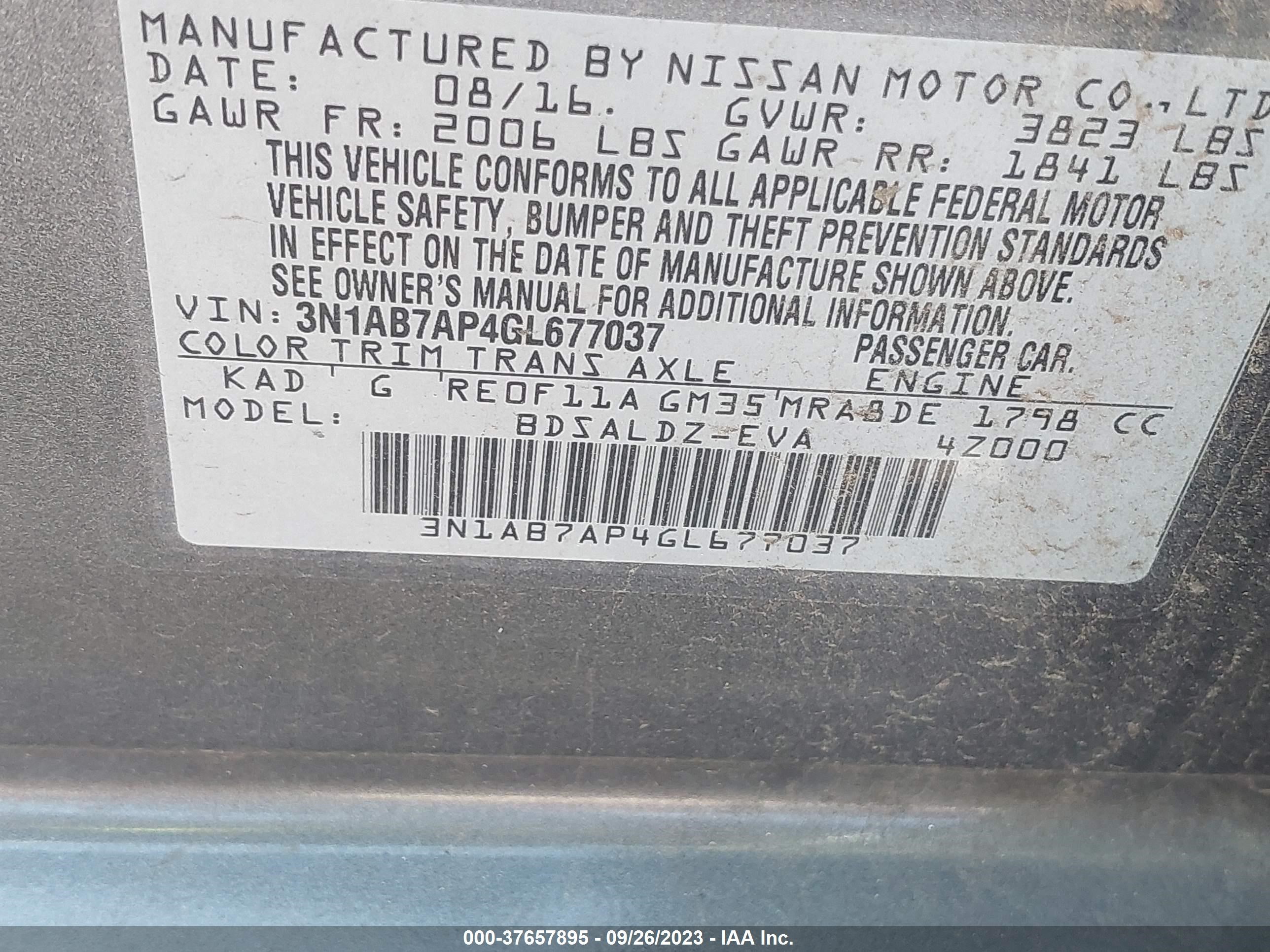 Photo 8 VIN: 3N1AB7AP4GL677037 - NISSAN SENTRA 