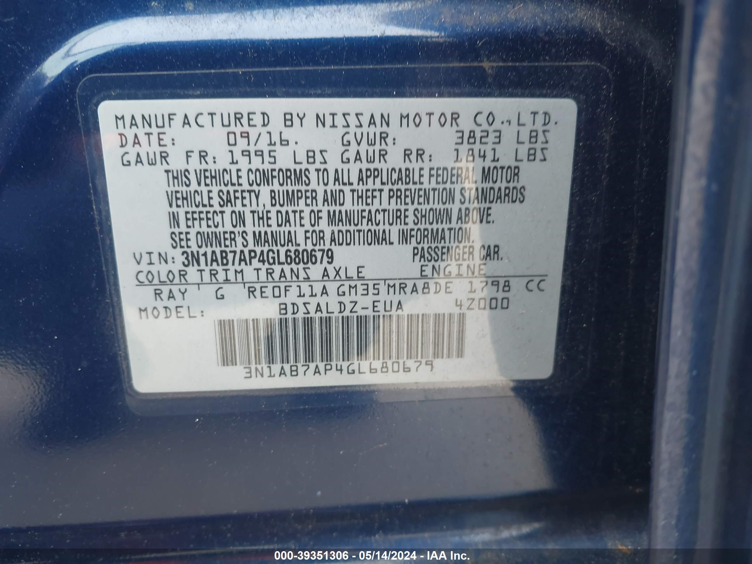 Photo 8 VIN: 3N1AB7AP4GL680679 - NISSAN SENTRA 