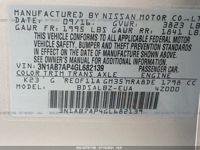 Photo 8 VIN: 3N1AB7AP4GL682139 - NISSAN SENTRA 