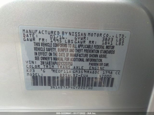 Photo 8 VIN: 3N1AB7AP4GY220750 - NISSAN SENTRA 