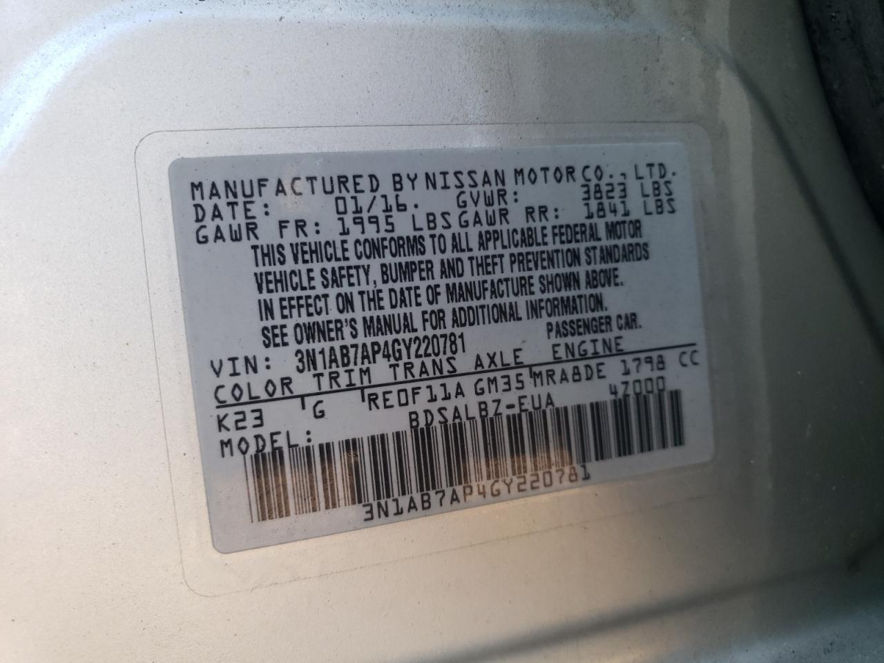 Photo 11 VIN: 3N1AB7AP4GY220781 - NISSAN SENTRA 