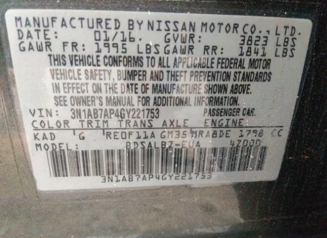 Photo 8 VIN: 3N1AB7AP4GY221753 - NISSAN SENTRA 