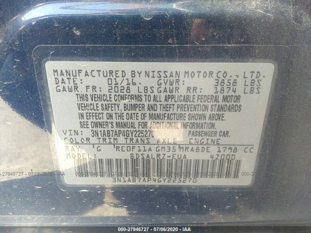 Photo 8 VIN: 3N1AB7AP4GY225270 - NISSAN SENTRA 