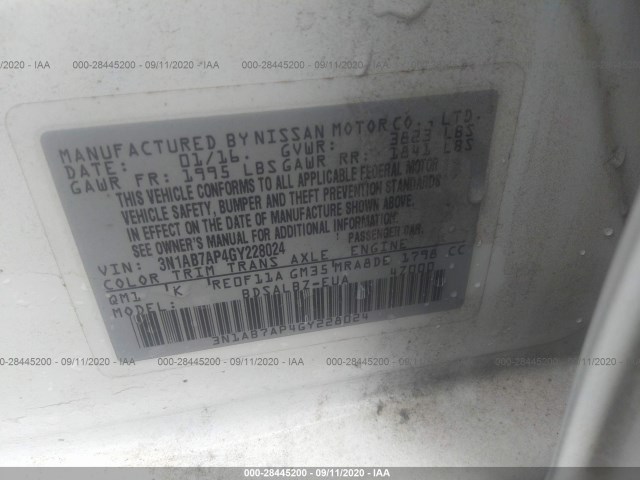 Photo 8 VIN: 3N1AB7AP4GY228024 - NISSAN SENTRA 