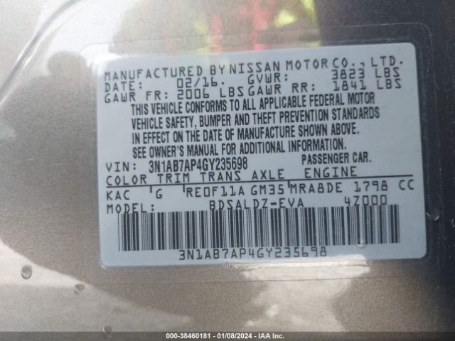 Photo 8 VIN: 3N1AB7AP4GY235698 - NISSAN SENTRA 