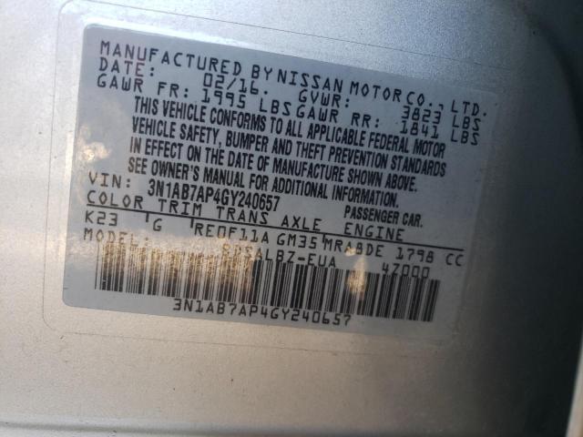 Photo 11 VIN: 3N1AB7AP4GY240657 - NISSAN SENTRA S 