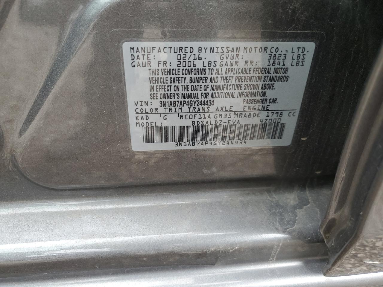 Photo 12 VIN: 3N1AB7AP4GY244434 - NISSAN SENTRA 