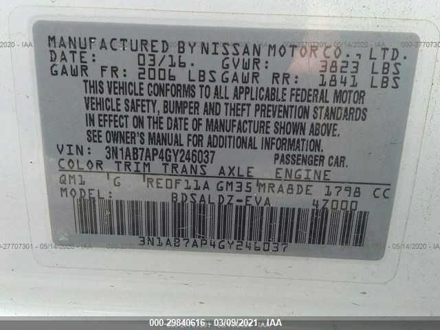 Photo 8 VIN: 3N1AB7AP4GY246037 - NISSAN SENTRA 