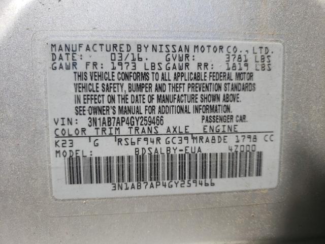 Photo 9 VIN: 3N1AB7AP4GY259466 - NISSAN SENTRA S 